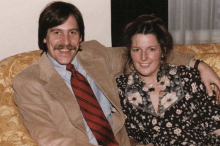 Julie and Bill at a business meeting the day after the birth of their son, Phillip